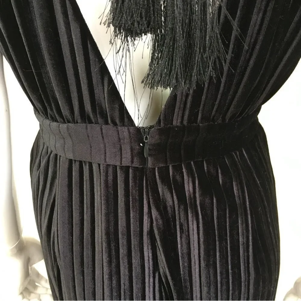 MINKPINK Black Lex Velvet V-Neck Wide Leg Cropped  Back Tasseled Tie Jumpsuit S